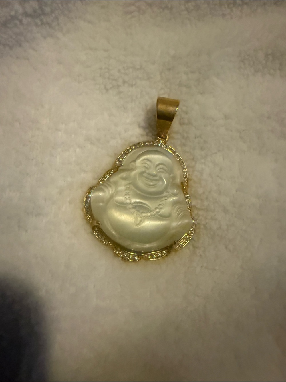 Gold-Tone White Jade Laughing Buddha Pendant - Elegant Women’s Necklace Charm